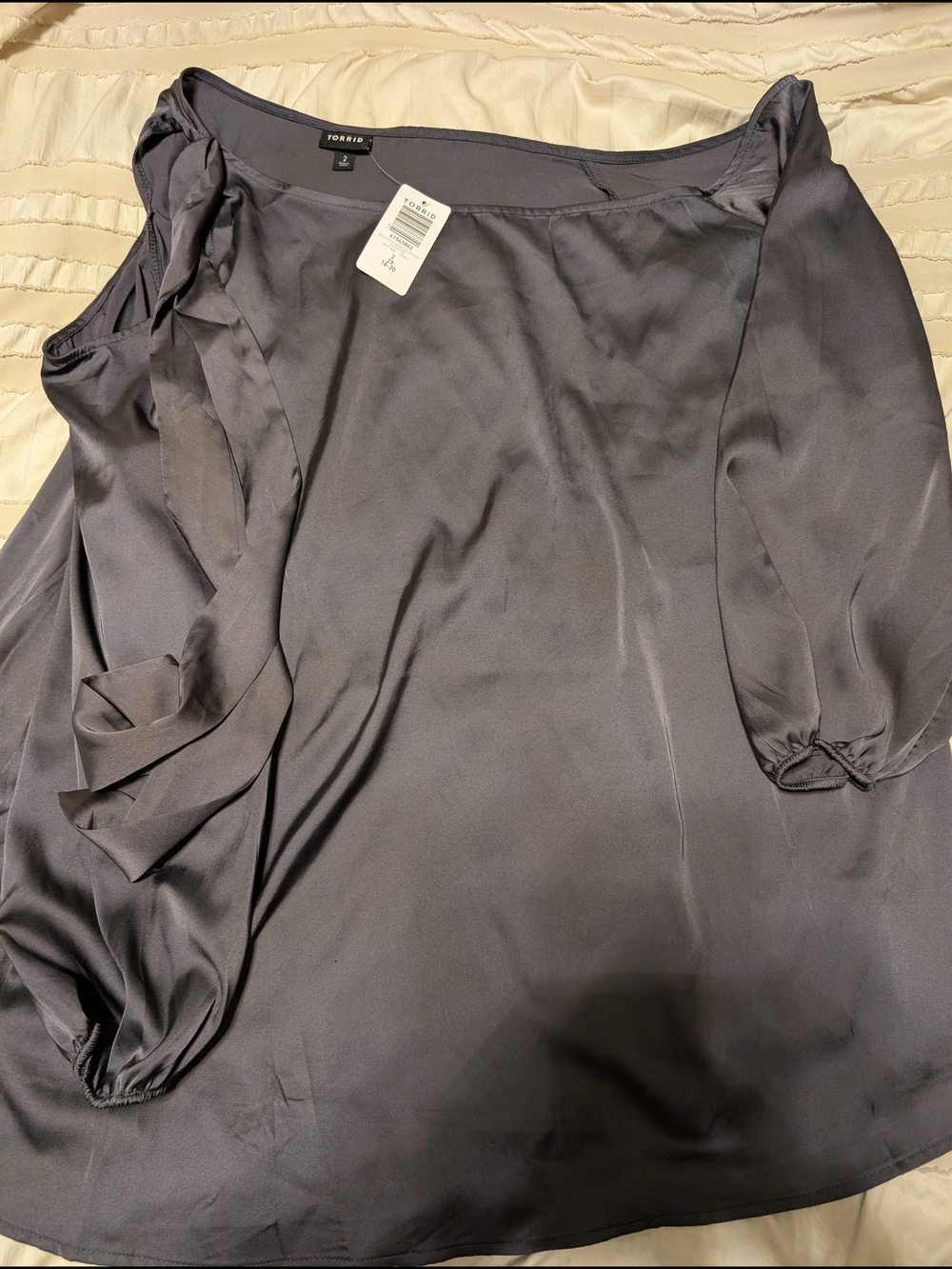 torrid slate satin Off The Shoulder Blouse in charcoal gray